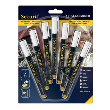 Set of 7 White – Securit wet wipe marker 1mm small nib