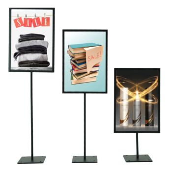 Table stands with black metal frames for POS display