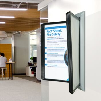 Sturdy wall-mounted hinged poster display