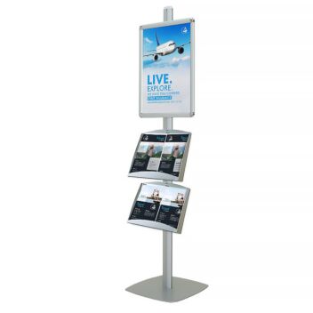 Display stand with A2 poster frame and two brochure holders