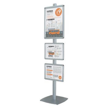Poster stand with one A2 size poster frame and two A3 frames advertising coach tickets and timetables