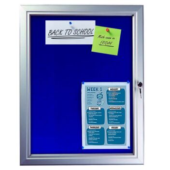 Lockable notice board with felt backing