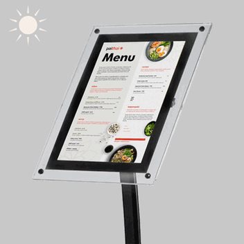 Illuminated menu display stand by day and night