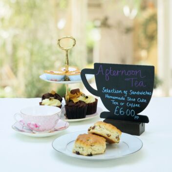 cafe cup shaped table chalkboard