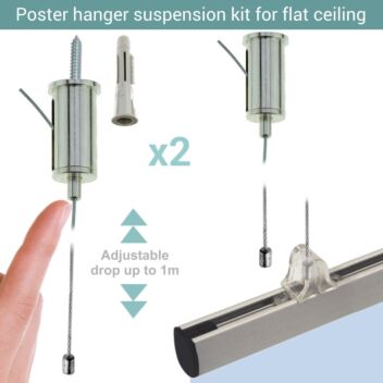 Poster hanger suspension kit for flat ceilings