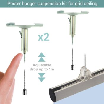 Poster hanger wires for a suspended ceiling grid