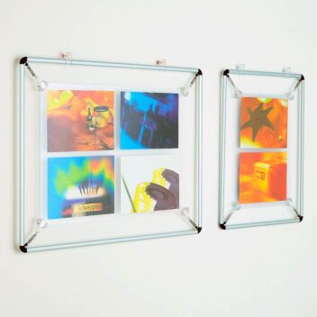 Stretch frames hung in portrait and landscape aspects