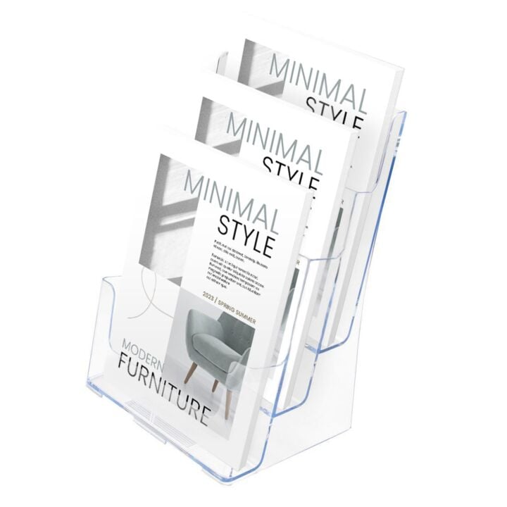 thumbnail interactive-video image 1 of Marketing Holders Tiered Brochure Holder – Clear Acrylic For Trifolds & Flyers (Wall Or Countertop) 1 of 5