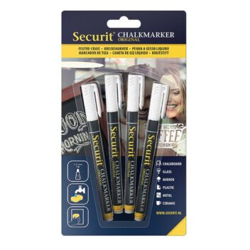 Set of 4 White – Securit wet wipe marker 1mm small nib