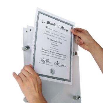 Certificate frame with wall mounting stand off fittings 