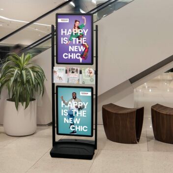 Double poster display stand and leaflet dispenser