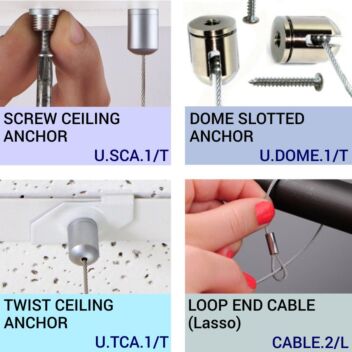 Four types of ceiling fixing for wire rope