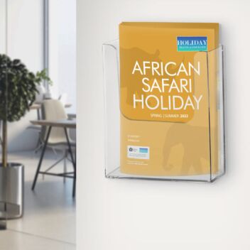 A4 leaflet holder on a showroom wall
