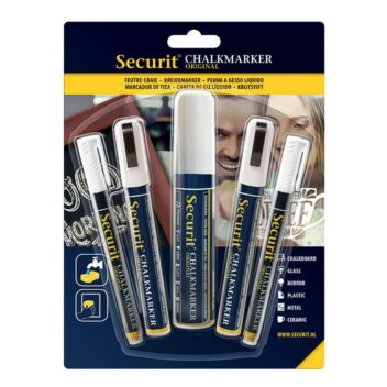 Securit  Mixed Set of 5 White liquid chalk pens