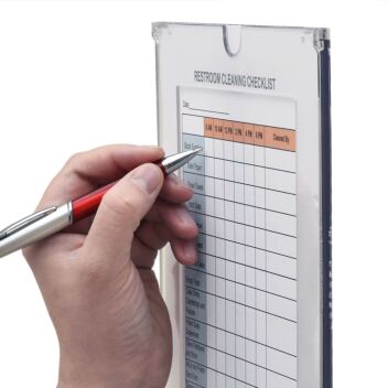 Checklist holder in rigid clear polycarbonate