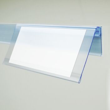 Hinged shelf talkers for data strip
