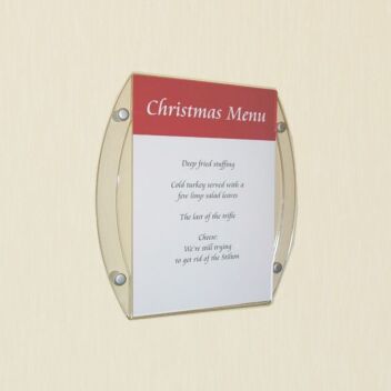A4 menu holder with stand-off fittings