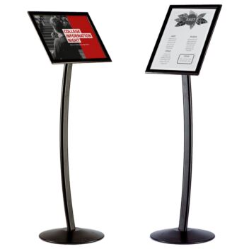 Menu display floor stand with curved leg
