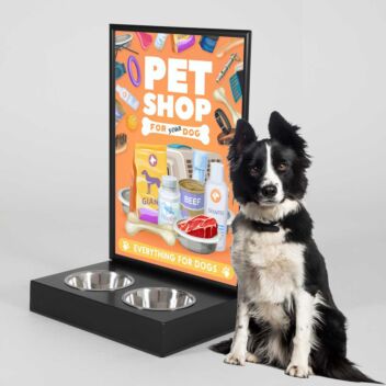 Dog water station with advertising panel